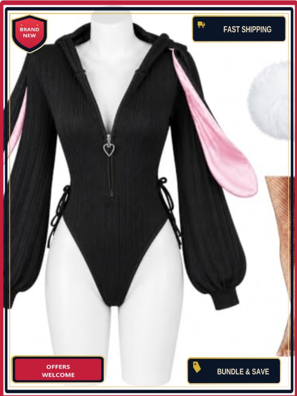 Bunny Bodysuit Women Animal Maid Costume with Rabbit Tail